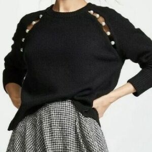 Alice + Olivia Black Sweater with Pearl Details